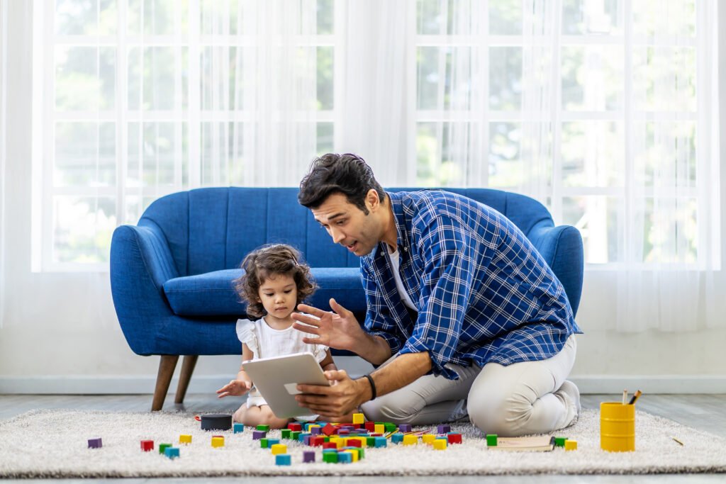 Father making virtual video call with mother using tablet